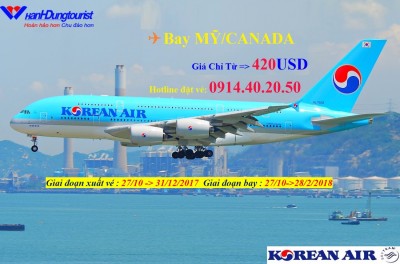Khuyến Mãi Một Chiều - Bay Mỹ/Canada Giá Chỉ Từ 420usd Hãng Hàng Không Korean Air