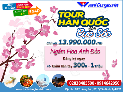 HÀN QUỐC - Ngắm Hoa Anh Đào Hotel 4 Sao Giá Cực Sốc Chỉ 13.990.000VNĐ